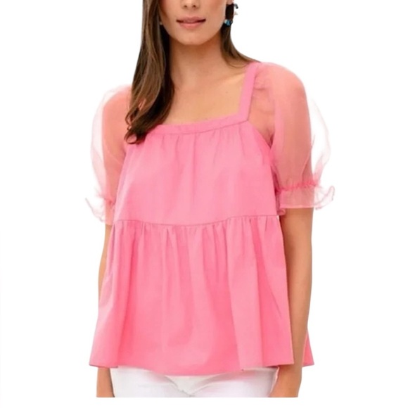 Tuckernuck Pomander Place Tinsley Puff Sleeve Blouse in Pink - Picture 1 of 7